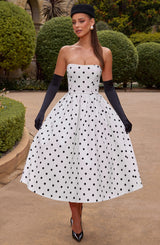 Fioreclo Editha Midi Dress in Black Polka Dot Print