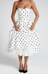 Fioreclo Editha Midi Dress in Black Polka Dot Print