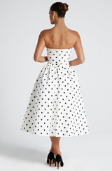 Fioreclo Editha Midi Dress in Black Polka Dot Print