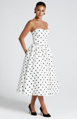 Fioreclo Editha Midi Dress in Black Polka Dot Print