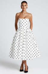 Fioreclo Editha Midi Dress in Black Polka Dot Print