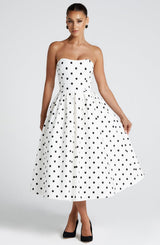 Fioreclo Editha Midi Dress in Black Polka Dot Print