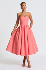 Fioreclo Editha Midi Dress in Coral Pink