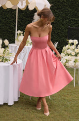 Fioreclo Editha Midi Dress in Coral Pink