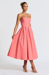 Fioreclo Editha Midi Dress in Coral Pink