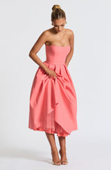 Fioreclo Editha Midi Dress in Coral Pink