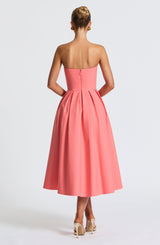 Fioreclo Editha Midi Dress in Coral Pink