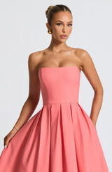 Fioreclo Editha Midi Dress in Coral Pink