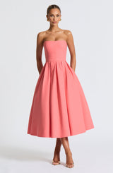 Fioreclo Editha Midi Dress in Coral Pink