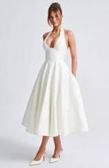 Fioreclo Effina Midi Dress in Ivory