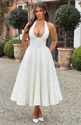 Fioreclo Effina Midi Dress in Ivory