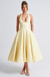 Fioreclo Effina Midi Dress in Lemon