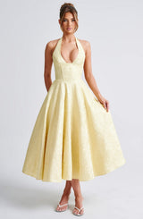 Fioreclo Effina Midi Dress in Lemon