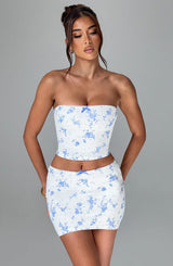 Fioreclo Esmirelle Mini Skirt in Blue Ditsy Print