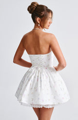 Fioreclo Evienne Mini Dress in White Multi Floral Print