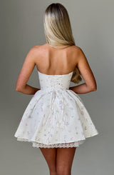Fioreclo Evienne Mini Dress in White Multi Floral Print