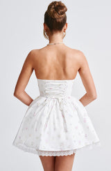 Fioreclo Evienne Mini Dress in White Multi Floral Print