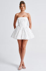 Fioreclo Evienne Mini Dress in White Multi Floral Print