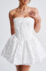 Fioreclo Evienne Mini Dress in White Multi Floral Print