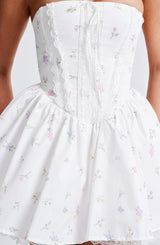 Fioreclo Evienne Mini Dress in White Multi Floral Print