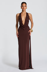 Fioreclo Fabiana Maxi Dress in Plum Brown