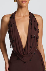 Fioreclo Fabiana Maxi Dress in Plum Brown