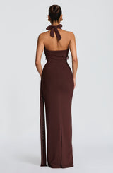 Fioreclo Fabiana Maxi Dress in Plum Brown