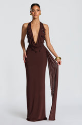 Fioreclo Fabiana Maxi Dress in Plum Brown