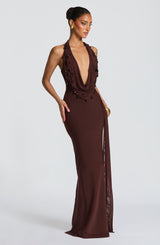 Fioreclo Fabiana Maxi Dress in Plum Brown