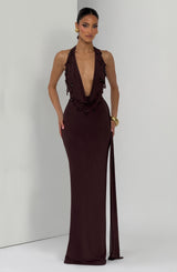 Fioreclo Fabiana Maxi Dress in Plum Brown