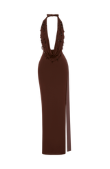 Fioreclo Fabiana Maxi Dress in Plum Brown