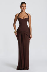 Fioreclo Giana Maxi Dress in Plum Brown