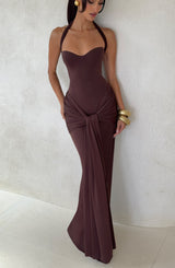 Fioreclo Giana Maxi Dress in Plum Brown