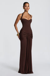 Fioreclo Giana Maxi Dress in Plum Brown