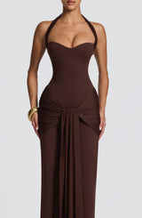 Fioreclo Giana Maxi Dress in Plum Brown