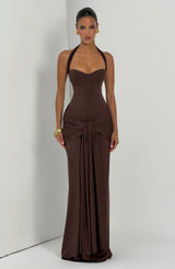Fioreclo Giana Maxi Dress in Plum Brown