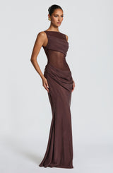 Fioreclo Gracelle Maxi Dress in Plum Brown