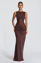 Fioreclo Gracelle Maxi Dress in Plum Brown