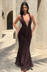 Fioreclo Guinevra Maxi Dress in Plum Brown
