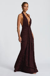 Fioreclo Guinevra Maxi Dress in Plum Brown