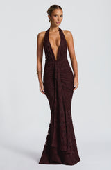 Fioreclo Guinevra Maxi Dress in Plum Brown