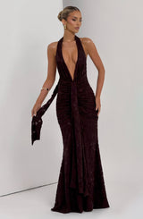 Fioreclo Guinevra Maxi Dress in Plum Brown
