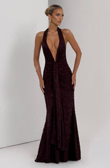 Fioreclo Guinevra Maxi Dress in Plum Brown