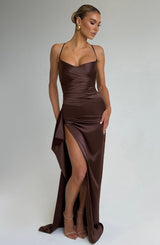 Fioreclo Helena Maxi Dress in Plum Brown