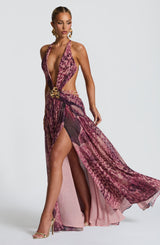 Fioreclo Indianne Maxi Dress in Magenta Orchid Print