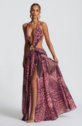 Fioreclo Indianne Maxi Dress in Magenta Orchid Print