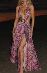Fioreclo Indianne Maxi Dress in Magenta Orchid Print