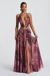 Fioreclo Indianne Maxi Dress in Magenta Orchid Print