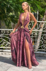 Fioreclo Indianne Maxi Dress in Magenta Orchid Print