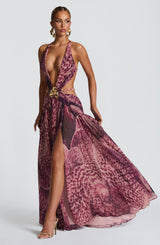 Fioreclo Indianne Maxi Dress in Magenta Orchid Print
